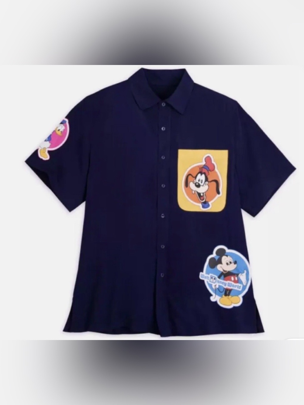 Disney Mickey & Friends Woven Camp Shirt XS Navy NWT